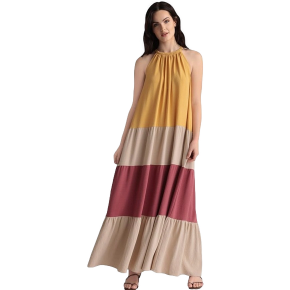Maggy London colorblock halter tier maxi size 16